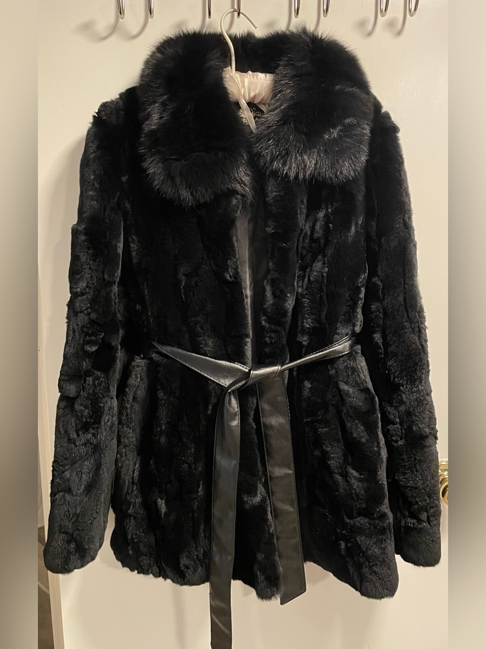 Vintage Fur Coat with Leather Belt, XL
